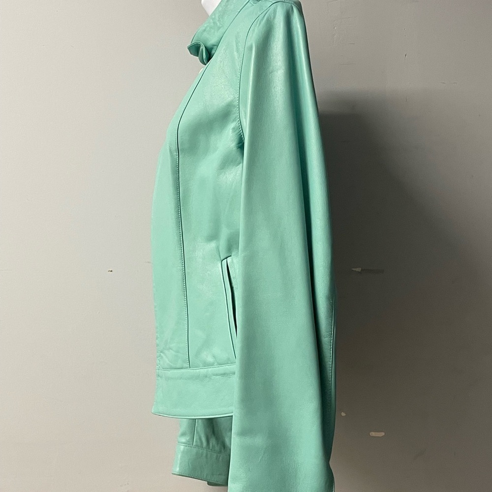 Duca matiste women Italian Leather jacket light green modern fit biker - Picture 2 of 4